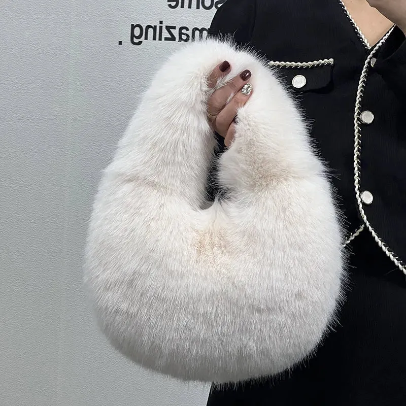 TEEK - Soft Plush Fluff Half Moon Handbag