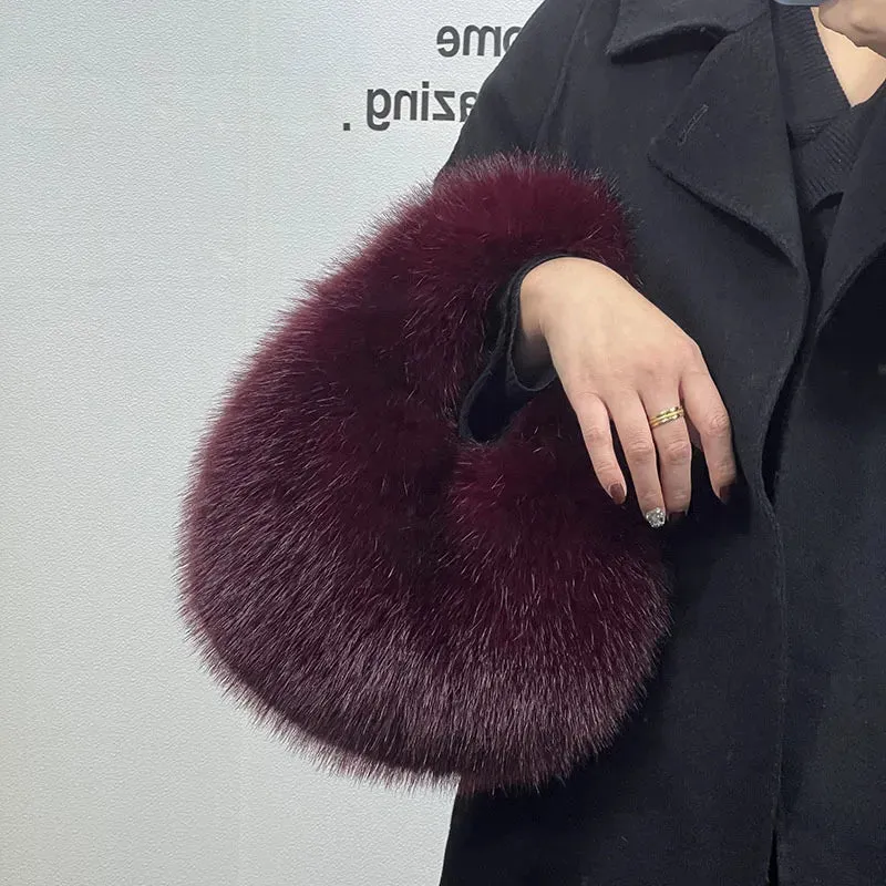 TEEK - Soft Plush Fluff Half Moon Handbag