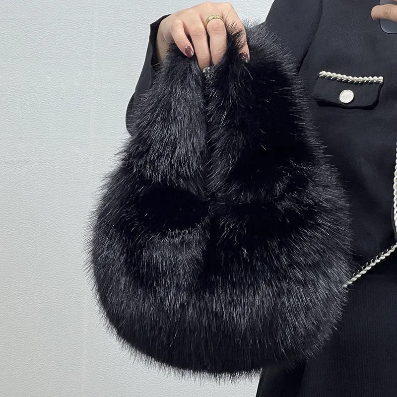 TEEK - Soft Plush Fluff Half Moon Handbag