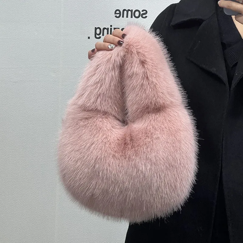 TEEK - Soft Plush Fluff Half Moon Handbag