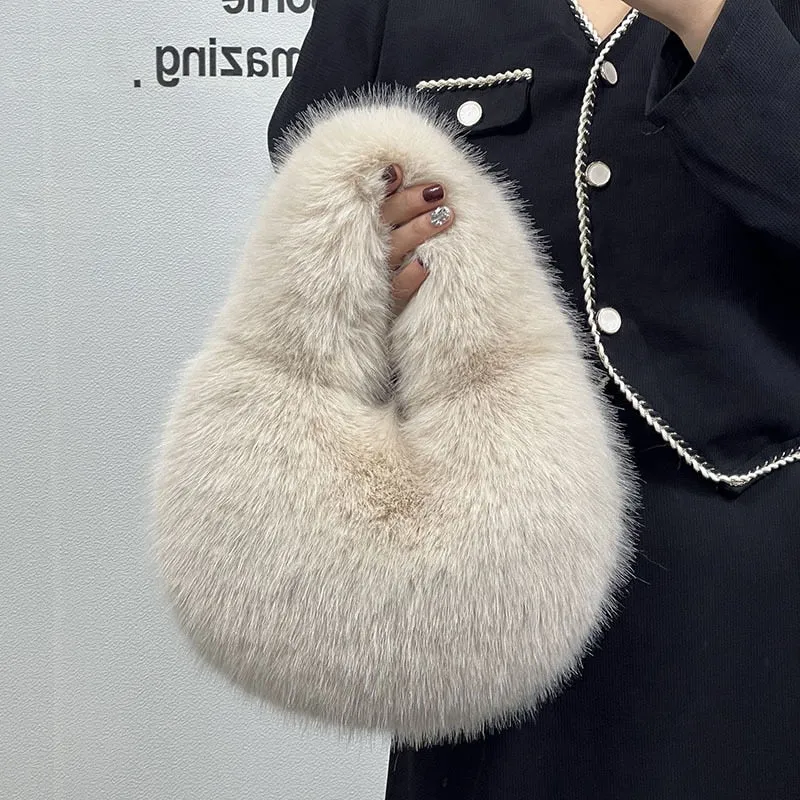 TEEK - Soft Plush Fluff Half Moon Handbag