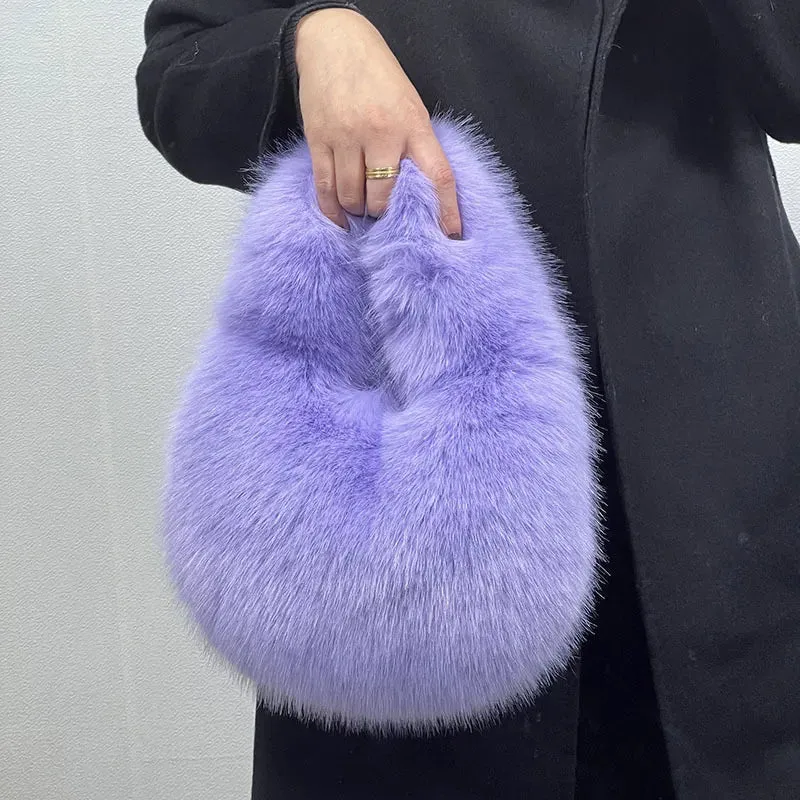 TEEK - Soft Plush Fluff Half Moon Handbag