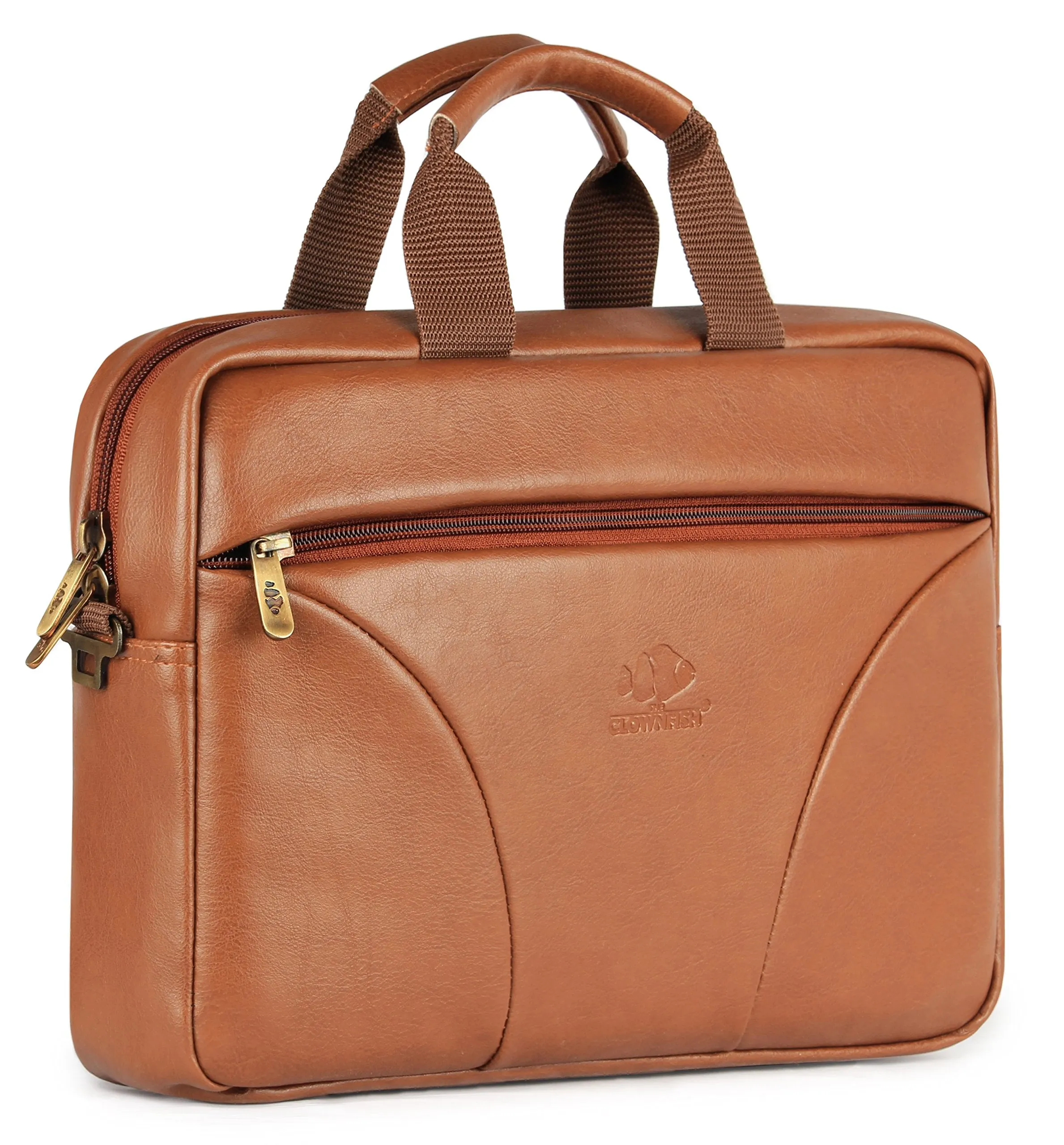 THE CLOWNFISH TCFLBFL-RSK14CAR2 14-Inch Leatherette Caramel Laptop Bag (Caramel)