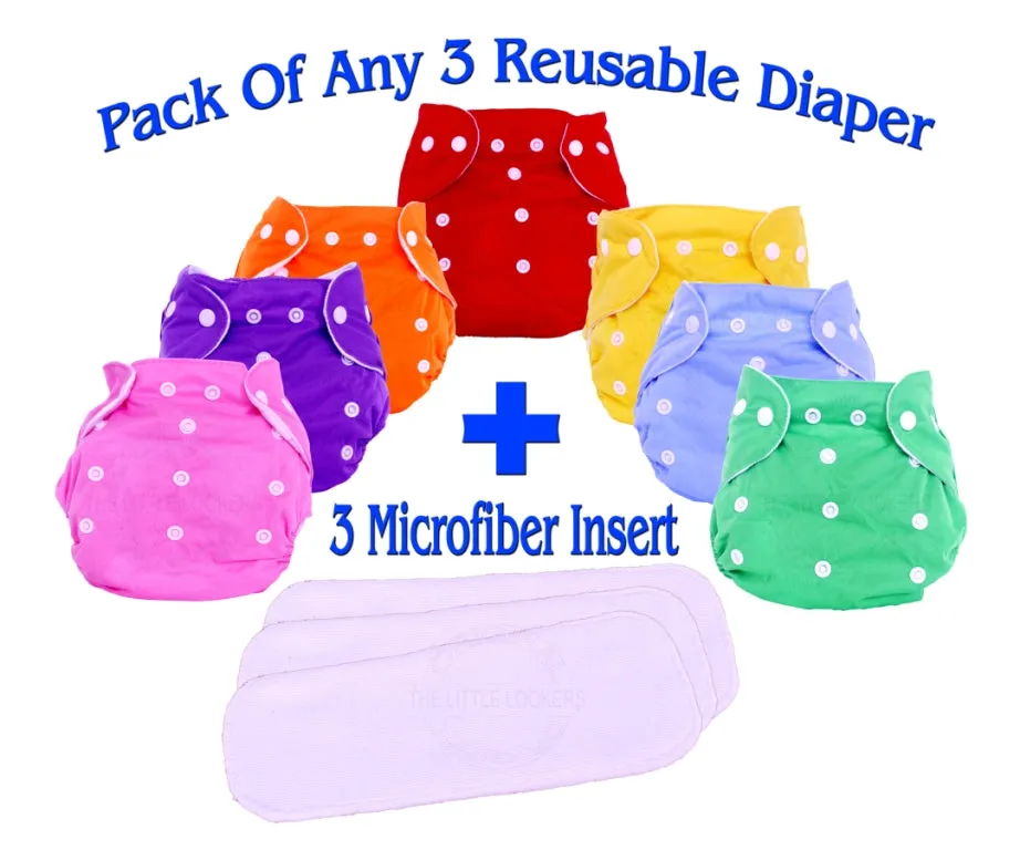 THE LITTLE LOOKERS Adjustable Cotton Pocket Diapers & Reusable Baby Washable Cloth Diaper Nappies with Wet-Free Inserts for Babies/Infants/Toddlers |Age 0 to 2 Years