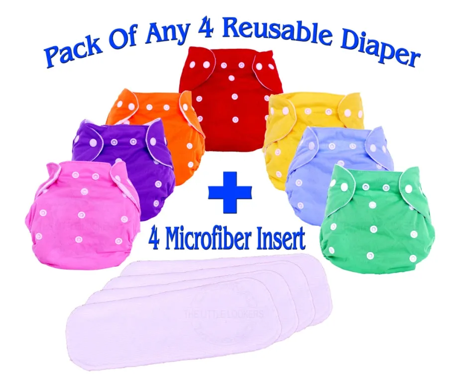 THE LITTLE LOOKERS Adjustable Cotton Pocket Diapers & Reusable Baby Washable Cloth Diaper Nappies with Wet-Free Inserts for Babies/Infants/Toddlers |Age 0 to 2 Years