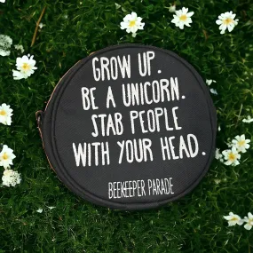 THE "GROW UP. BE A UNICORN 🦄 " QUOTE BeeKeeper Luna Handbag 🌙 (BLACK CANVASS)