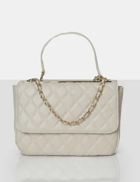 The Vienna Ecru Quilted Silver Detailing Crossbody Shoulder Handbag