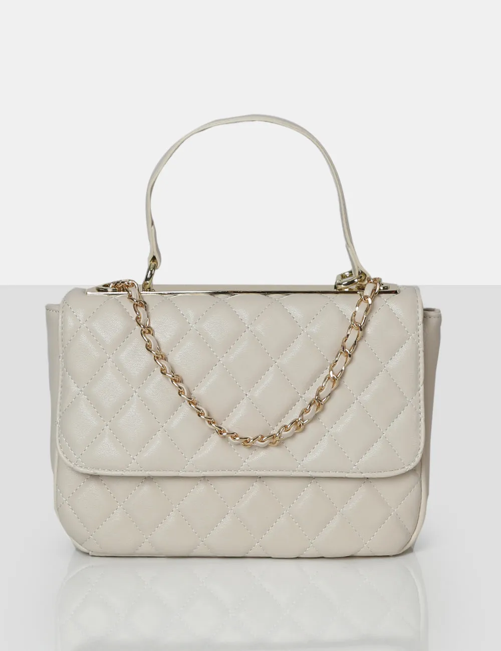 The Vienna Ecru Quilted Silver Detailing Crossbody Shoulder Handbag