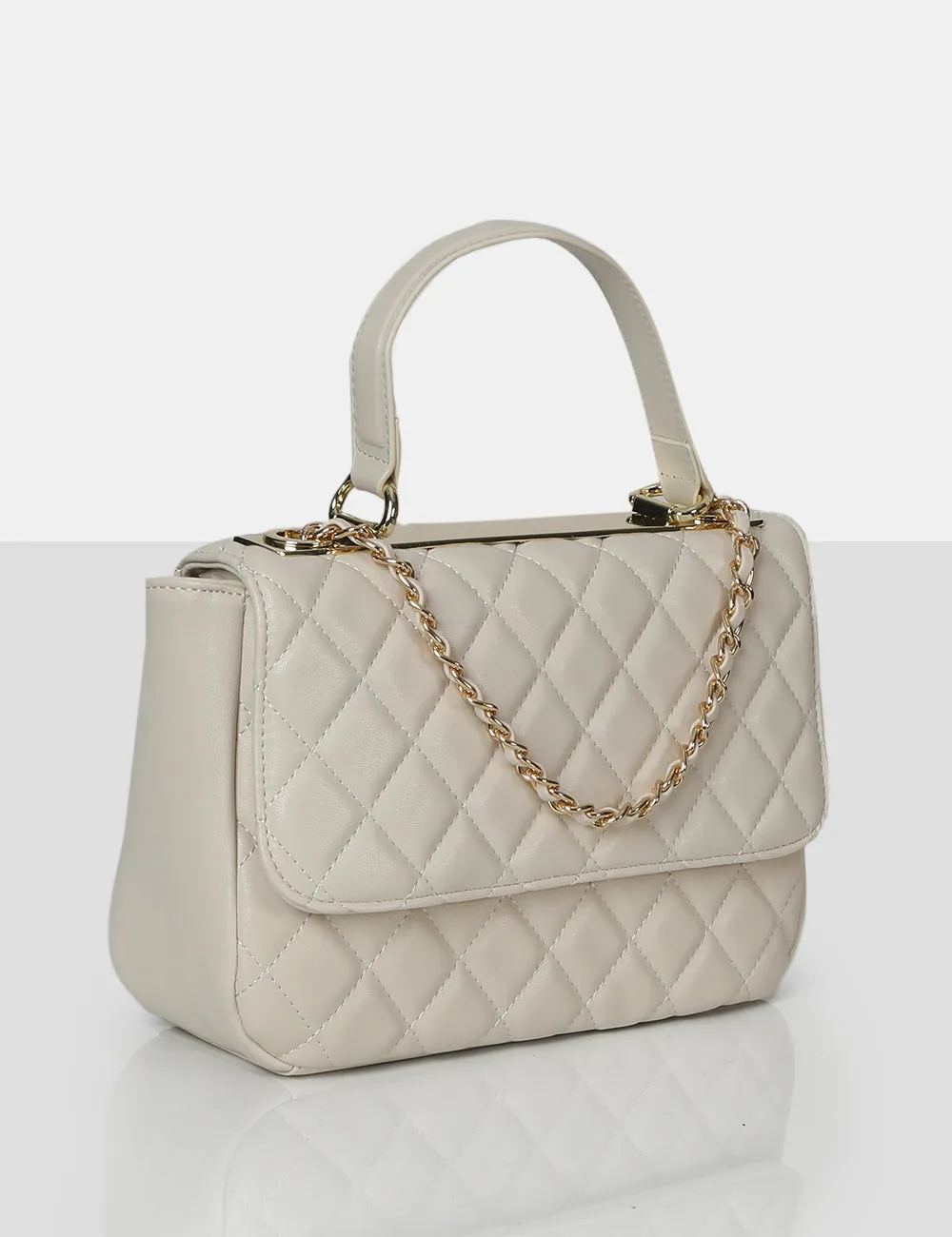 The Vienna Ecru Quilted Silver Detailing Crossbody Shoulder Handbag