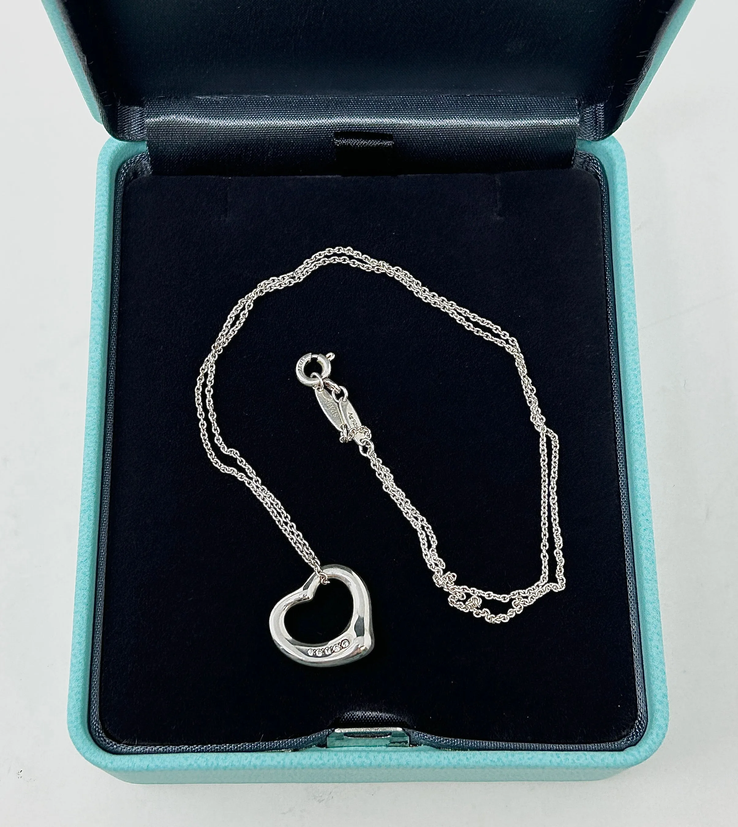 Tiffany & Co Open Heart Silver Pendant Necklace With Diamonds