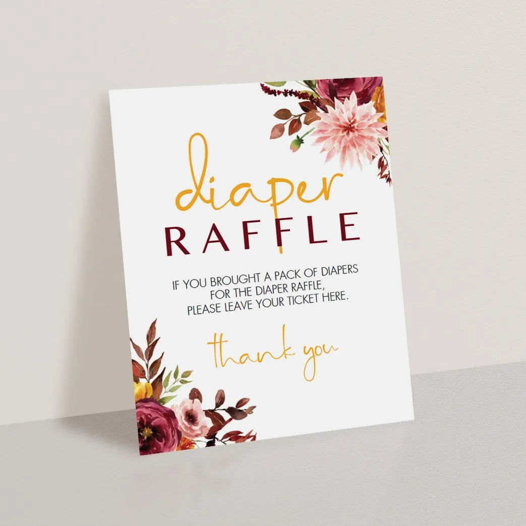 Vintage Floral BabyShower Diaper Raffle Sign Template