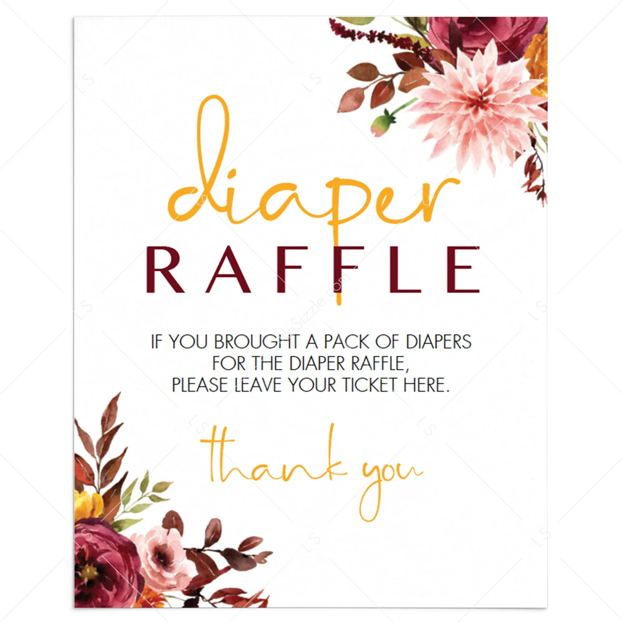 Vintage Floral BabyShower Diaper Raffle Sign Template