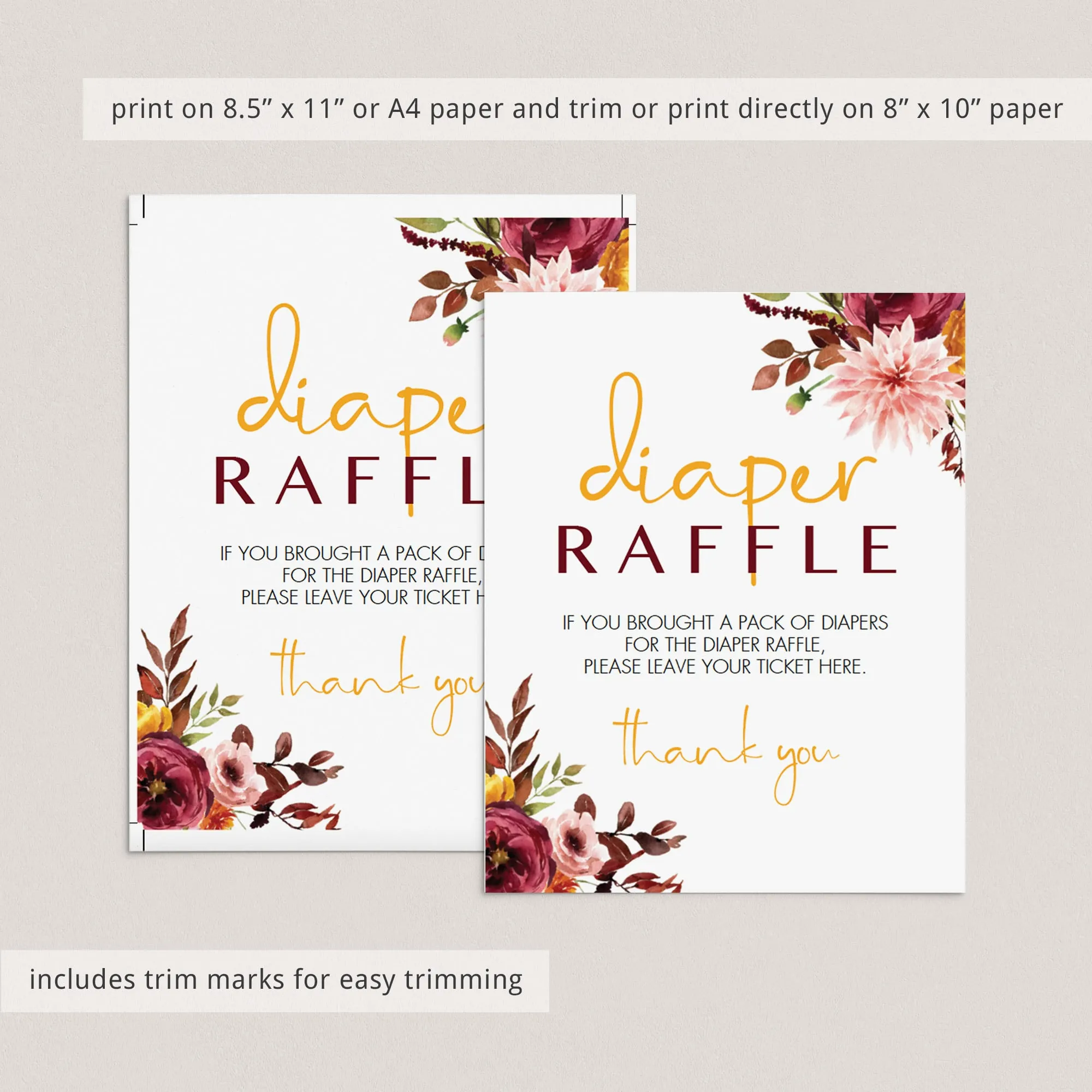 Vintage Floral BabyShower Diaper Raffle Sign Template