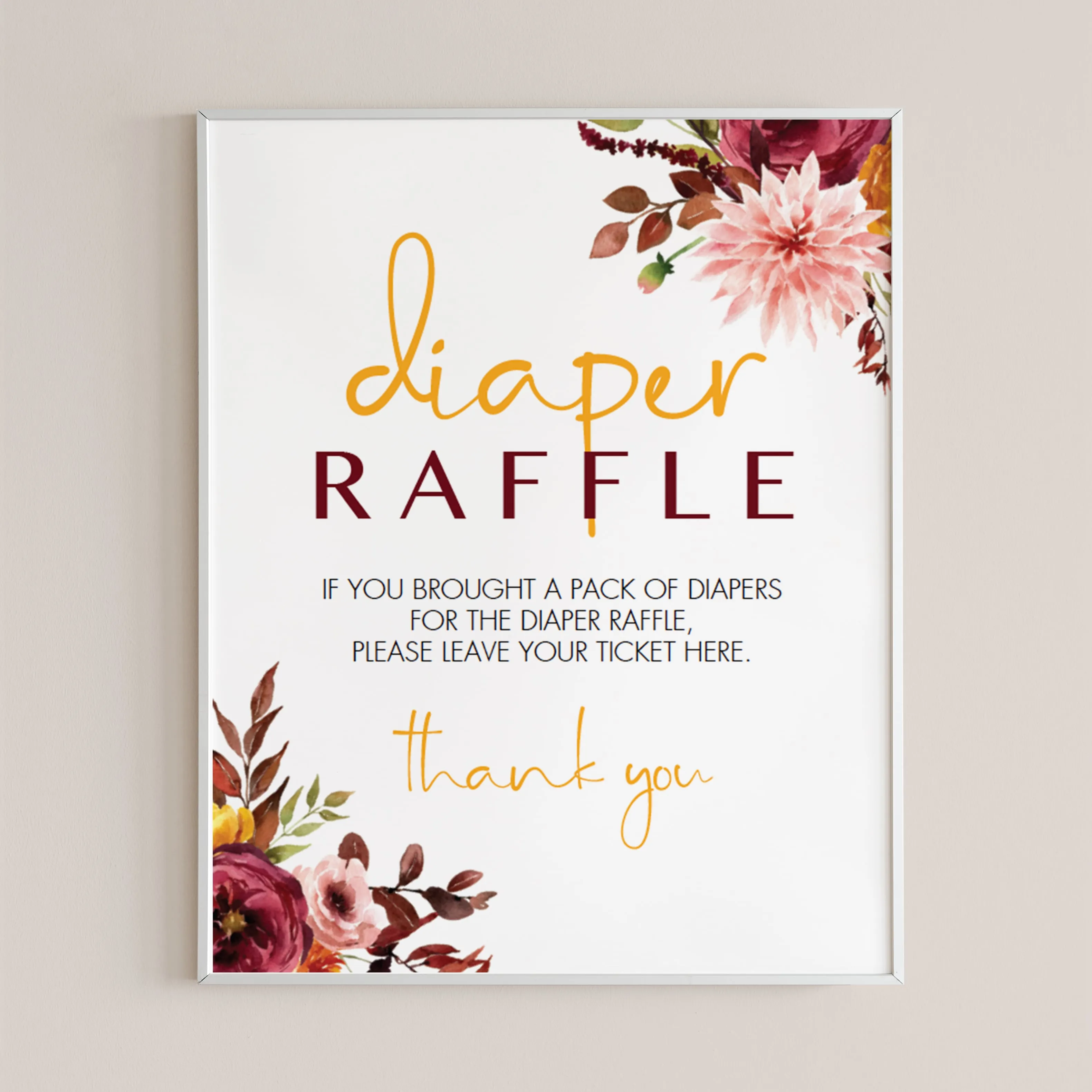 Vintage Floral BabyShower Diaper Raffle Sign Template