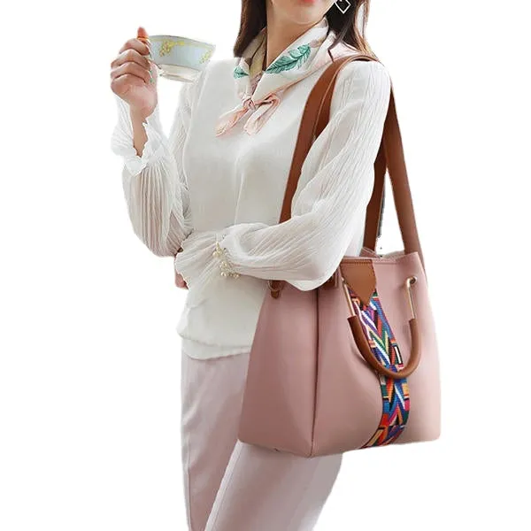 Women 4 Pcs Leisure Bucket Handbag Crossbody Shoulder Clutch Bag Purse