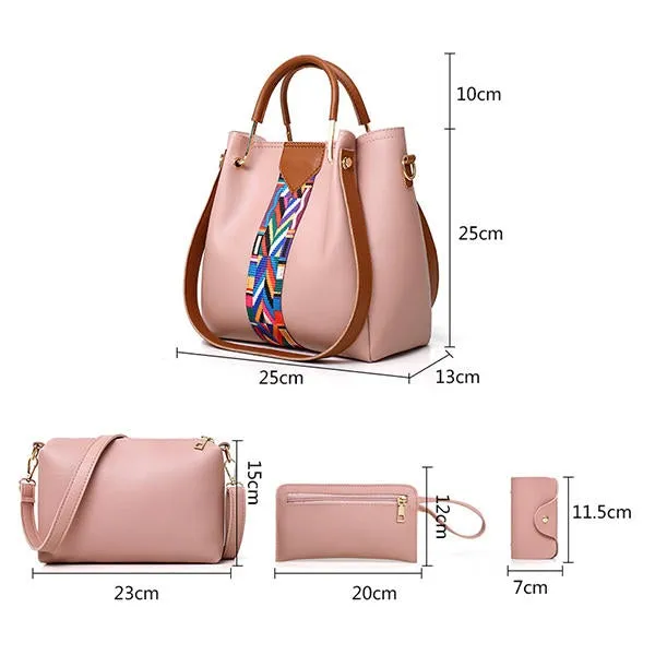 Women 4 Pcs Leisure Bucket Handbag Crossbody Shoulder Clutch Bag Purse