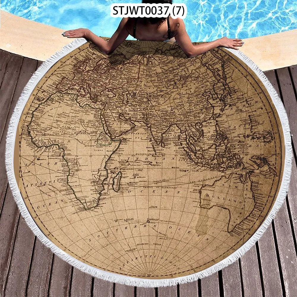 World map pattern Summer Round Swimming Quick-dry Microfiber Bath Towel Swimming Beach Towel Sports Towel Full Body Bath Towel