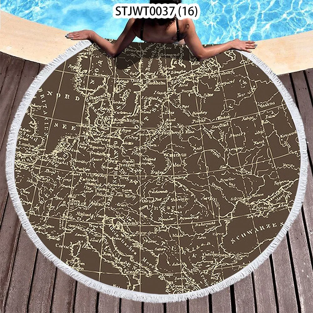 World map pattern Summer Round Swimming Quick-dry Microfiber Bath Towel Swimming Beach Towel Sports Towel Full Body Bath Towel