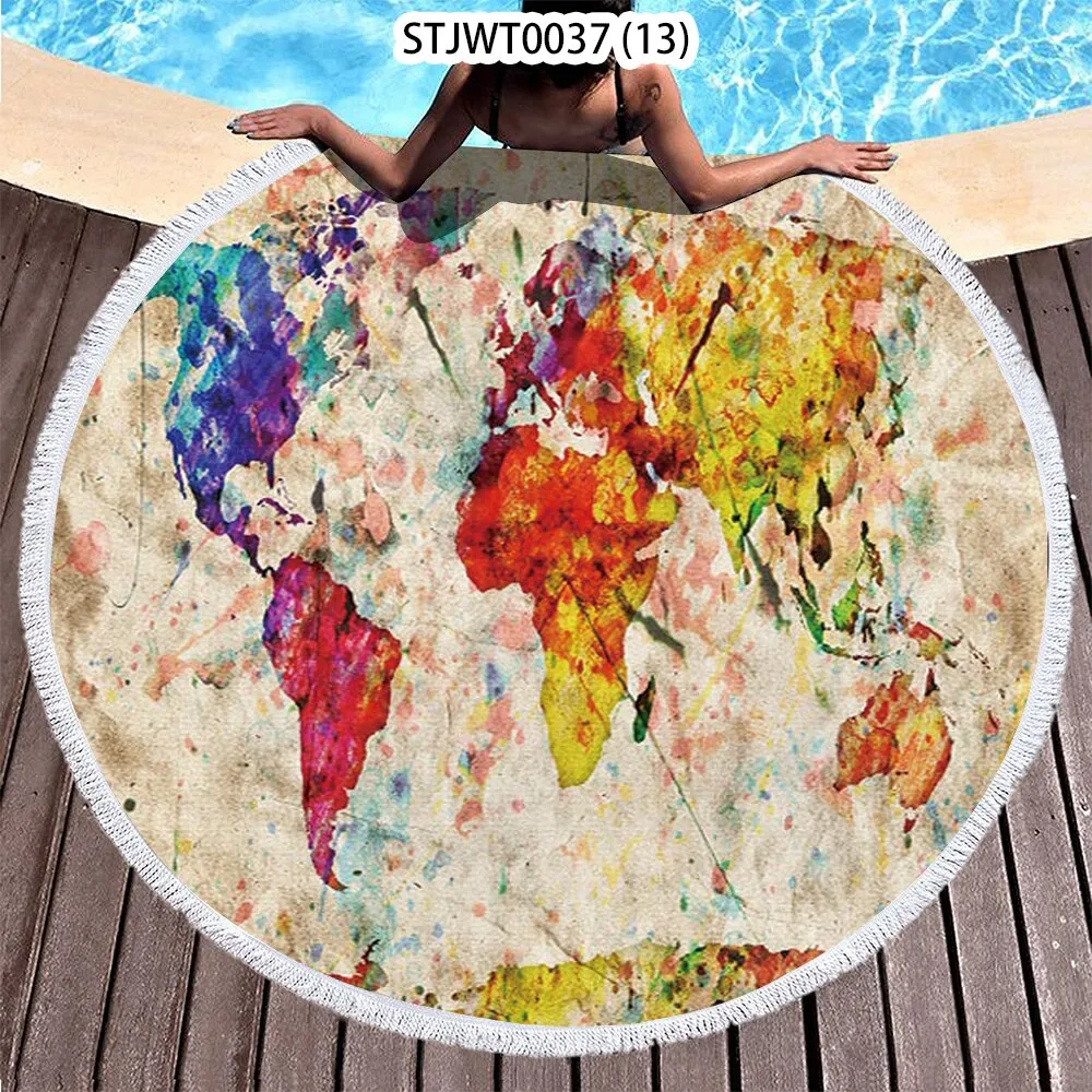 World map pattern Summer Round Swimming Quick-dry Microfiber Bath Towel Swimming Beach Towel Sports Towel Full Body Bath Towel