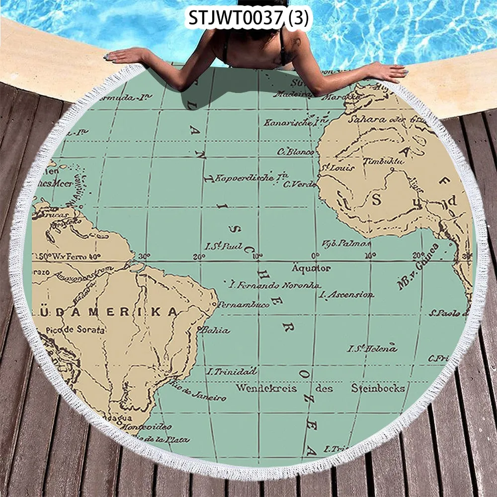 World map pattern Summer Round Swimming Quick-dry Microfiber Bath Towel Swimming Beach Towel Sports Towel Full Body Bath Towel