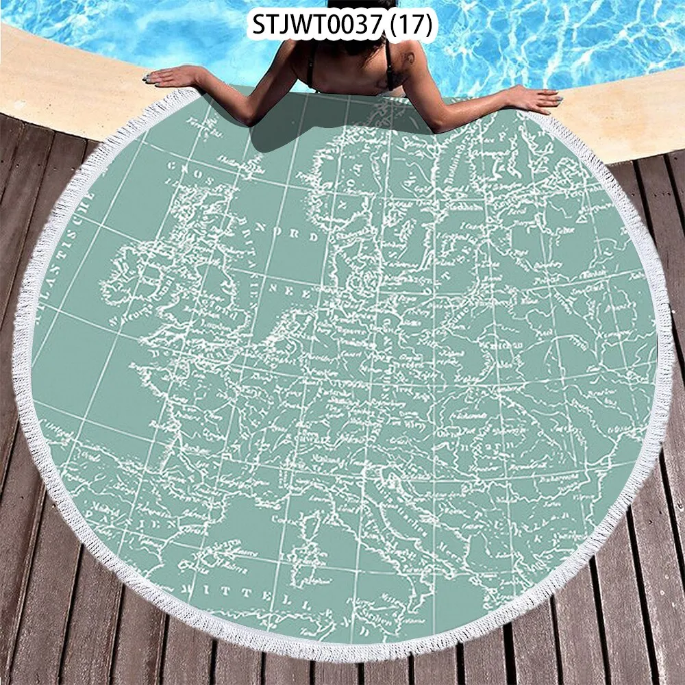 World map pattern Summer Round Swimming Quick-dry Microfiber Bath Towel Swimming Beach Towel Sports Towel Full Body Bath Towel