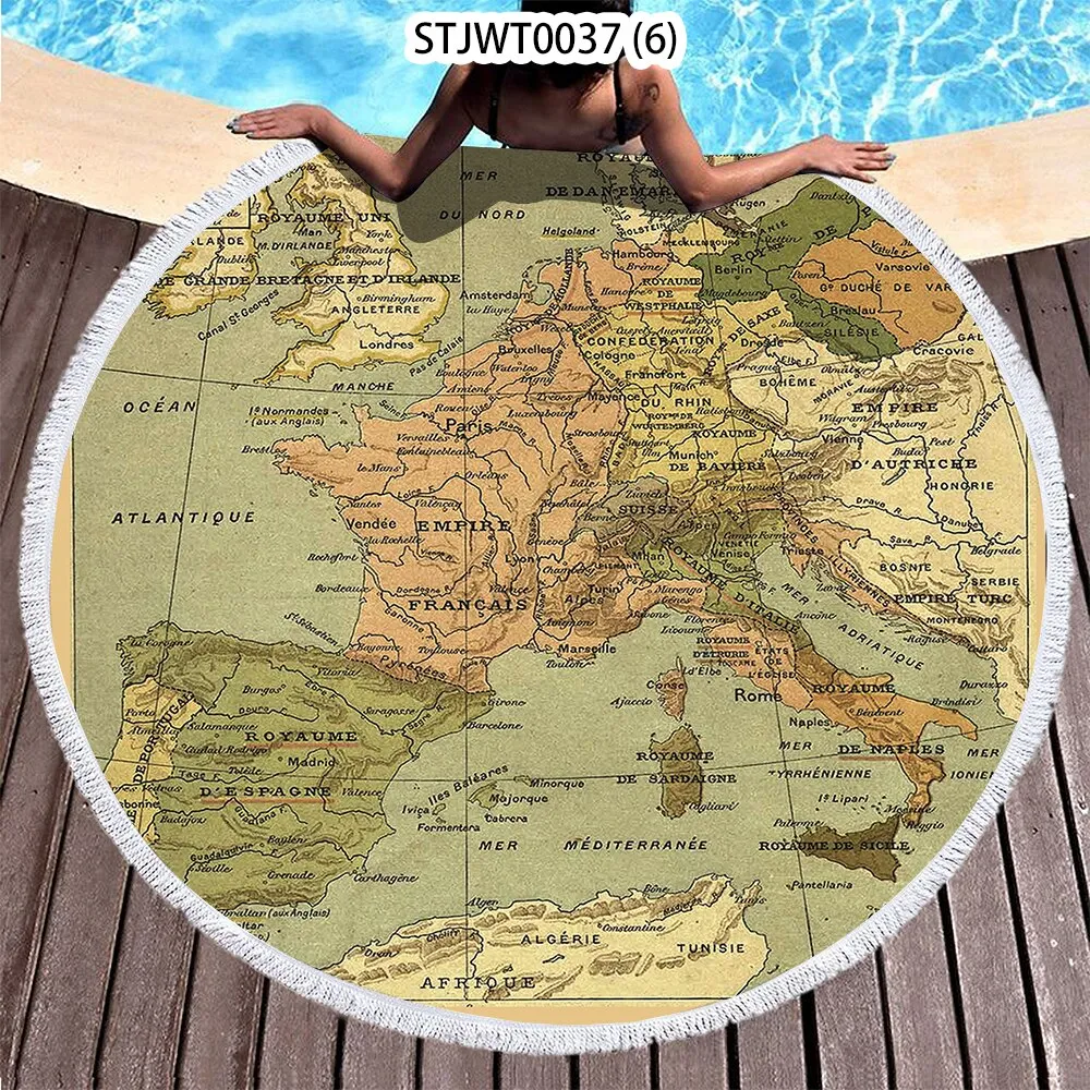 World map pattern Summer Round Swimming Quick-dry Microfiber Bath Towel Swimming Beach Towel Sports Towel Full Body Bath Towel