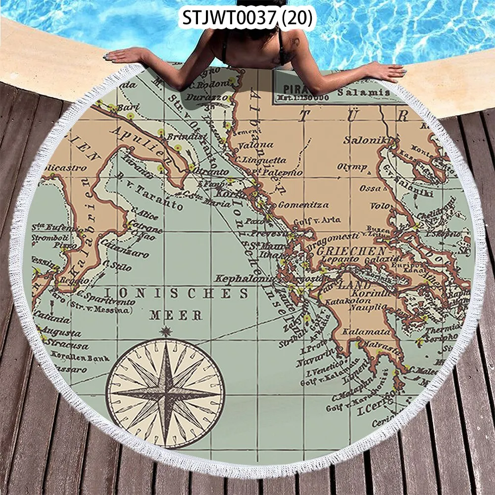 World map pattern Summer Round Swimming Quick-dry Microfiber Bath Towel Swimming Beach Towel Sports Towel Full Body Bath Towel