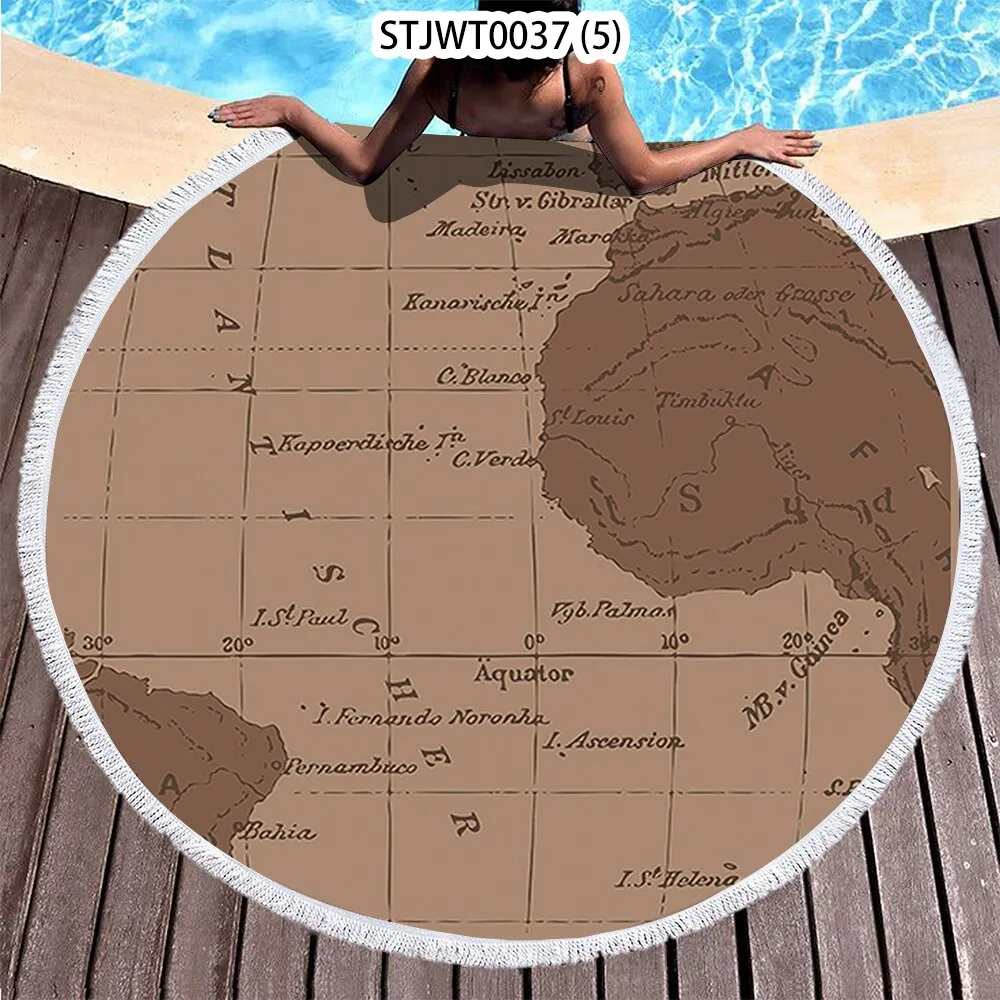 World map pattern Summer Round Swimming Quick-dry Microfiber Bath Towel Swimming Beach Towel Sports Towel Full Body Bath Towel