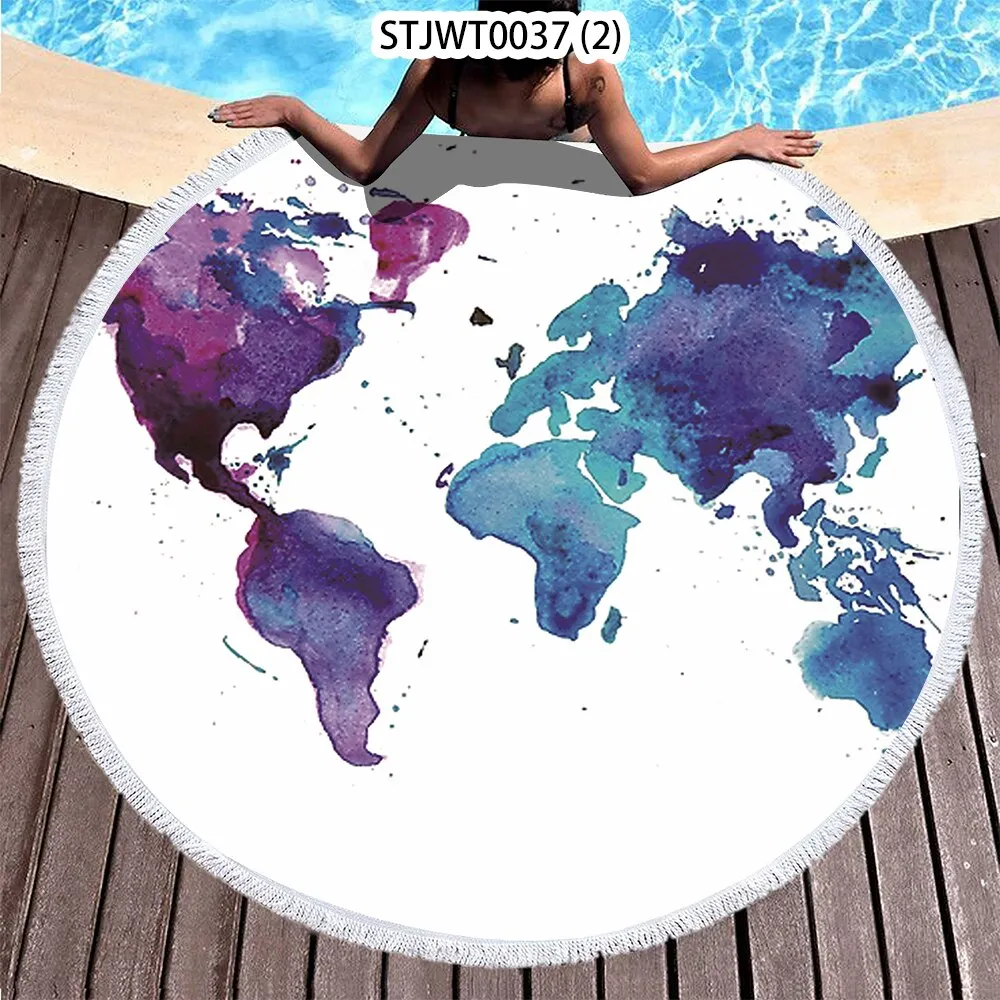 World map pattern Summer Round Swimming Quick-dry Microfiber Bath Towel Swimming Beach Towel Sports Towel Full Body Bath Towel