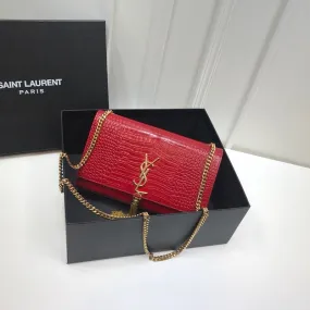 YSSL Kate Medium Chain Bag With Tassel In Embossed Crocodile Red For Women 9.4in/24cm YSL